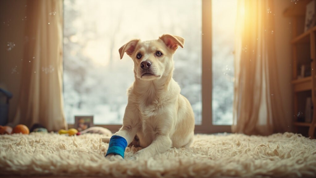 Hund mit blauem Verband nach Verletzung – Hundekrankenversicherung Vergleich 2026