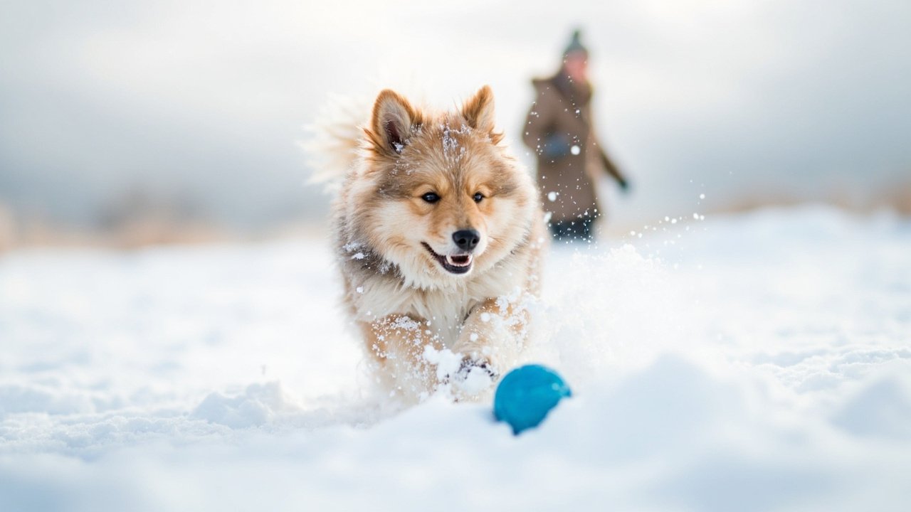 Hund spielt im Schnee