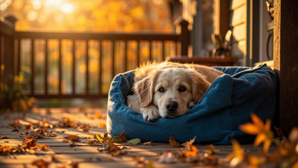 Entspannter Hund liegt im Körbchen – Symbolbild zu was tun bei Hundebiss