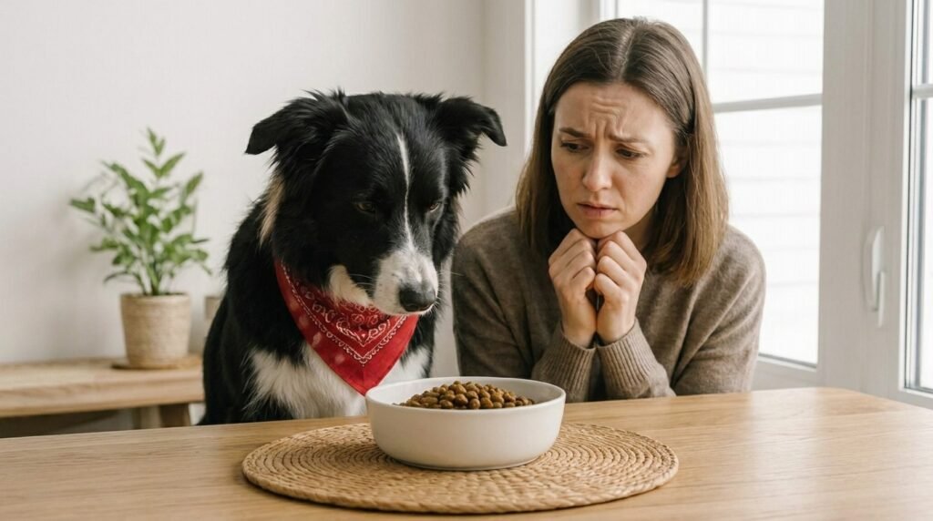 Hund frisst nicht, ist aber fit – besorgte Hundehalterin schaut auf vollen Futternapf